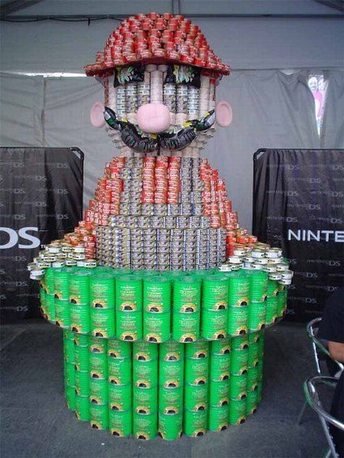 Various cans completing Mario artwork
