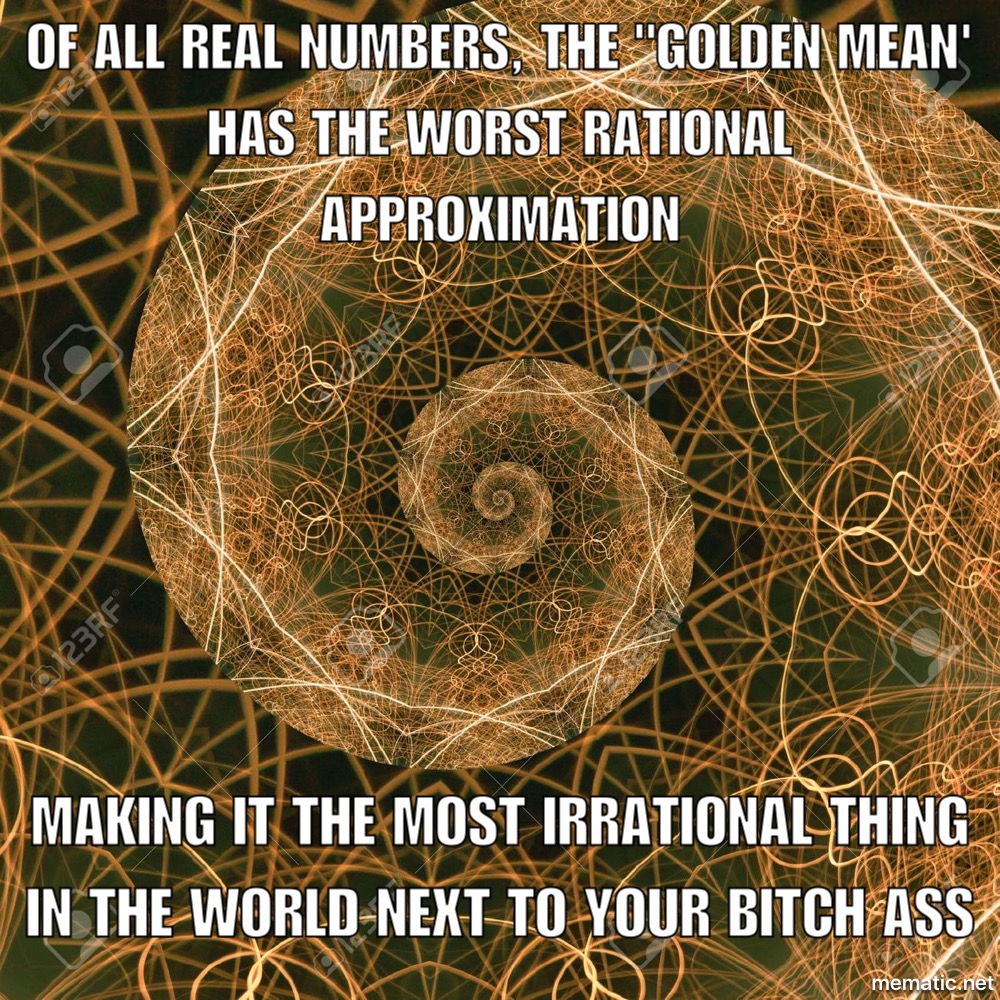 meme salty only second to your bitch ass - Of All Real Numbers, The "Golden Mean Has The Worst Rational Approximation Making It The Most Irrational Thing In The World Next To Your Bitch Ass Sk mematicunet