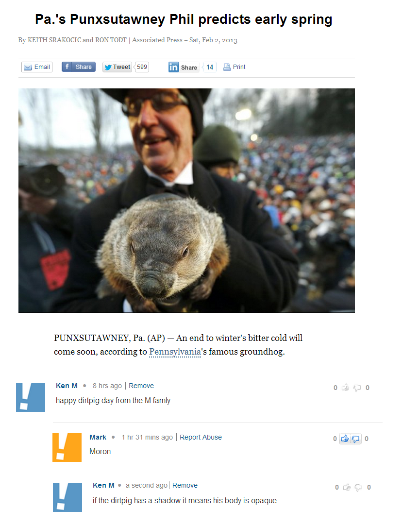 ken m face - Pa.'s Punxsutawney Phil predicts early spring De Keith Sharocio Bontot Associated PreSat, Feb. 2013 ar y wet 500 in Shan 14 Punxsutawney, Pa. Ap An end to winter's bitter cold will come soon, according to Pennsylvania's famous groundhog. Ken 