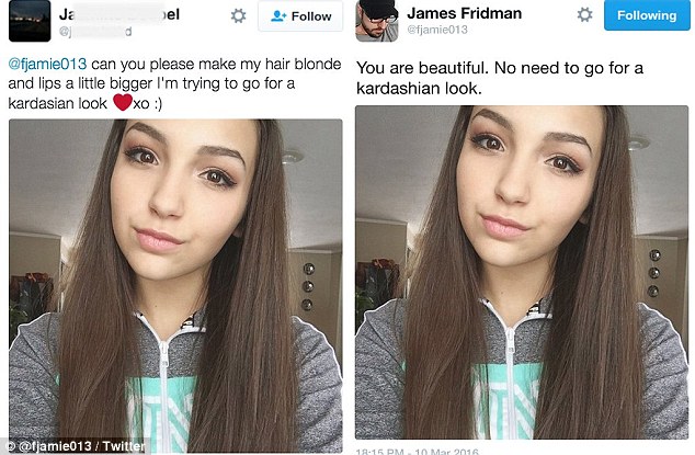 james fridman - el James Fridman ing can you please make my hair blonde You are beautiful. No need to go for a a little bigger I'm trying to go for a kardashian look. kardasian look xo Twitter 1945 Om
