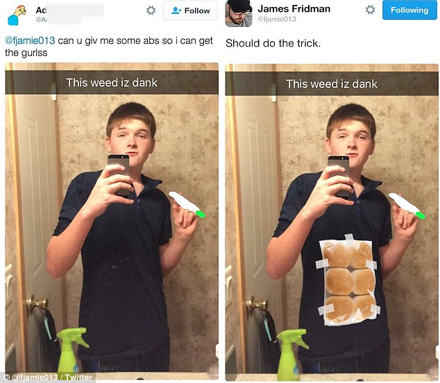 james fridman photoshops - 3 Ad James Fridman ing can u giv me some abs so i can get the gurlss Should do the trick. This weed iz dank This weed iz dank DTwitter