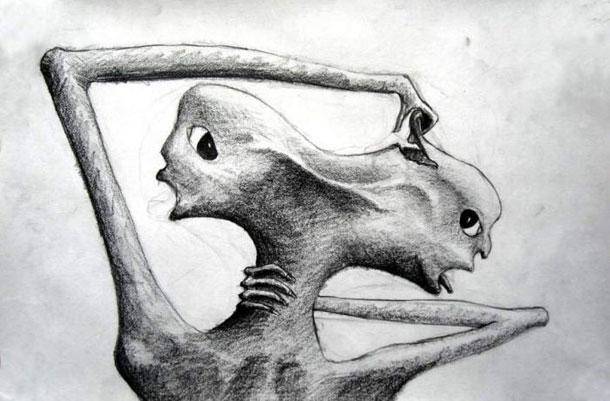 An abstract drawing done by a schizophrenic patient.