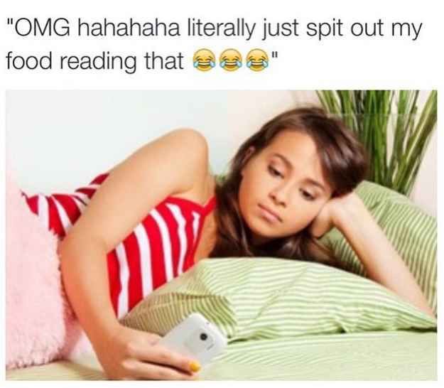 laying on the bed - "Omg hahahaha literally just spit out my food reading that a ea"