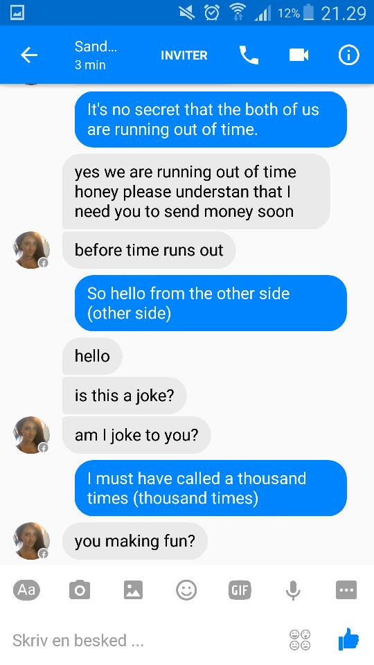 satanic in livingstone - O Inviter Sand... d L 12% _ 21.29 r o Sand... 3 min Inviter It's no secret that the both of us are running out of time. yes we are running out of time honey please understan that need you to send money soon before time runs out So