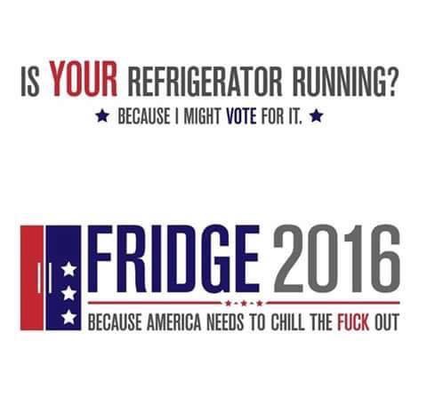 your refrigerator running - Is Your Refrigerator Running? Because I Might Vote For It. Fridge 2016 Because America Needs To Chill The Fuck Out