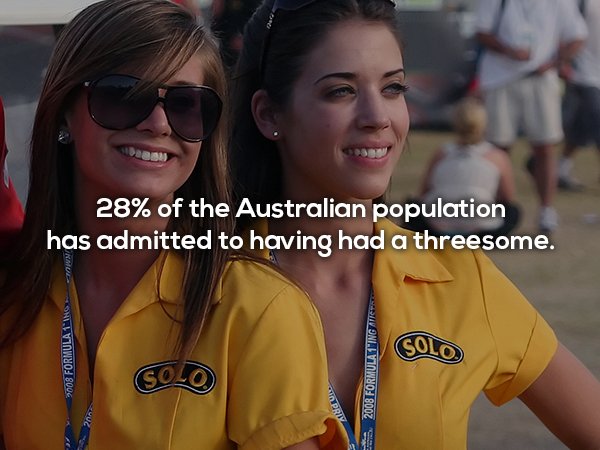 28% of Australian population has admitted to having a threesome.