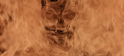 GIF of terminator skeleton emerging from flames
