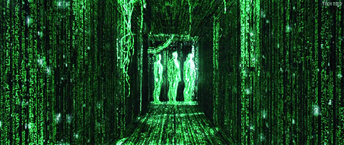 Code green hallway scene in Matrix GIF