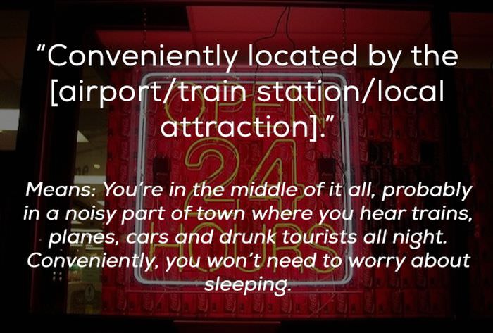 sony 3d - "Conveniently located by the airporttrain stationlocal attraction." A Means You're in the middle of it all, probably in a noisy part of town where you hear trains, planes, cars and drunk tourists all night. Conveniently, you won't need to worry 