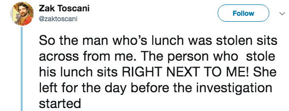 Guy Live Tweeted an Office Lunch Theft and it's Like a Crime Thriller Novel