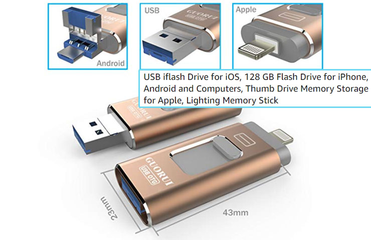 USB flash drive - Usb Apple Android Usb iflash Drive for iOS, 128 Gb Flash Drive for iPhone, Android and Computers, Thumb Drive Memory Storage for Apple, Lighting Memory Stick Usb Otg Guorui 23mm 43mm