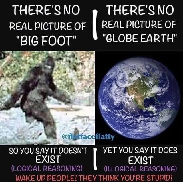 Flat Earth Theory Meme about bigfoot and the earth being flat