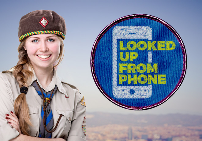 millennial badges - Looked Up From Phone