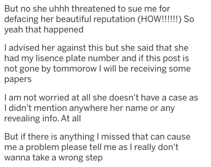 your the apple to my - But no she uhhh threatened to sue me for defacing her beautiful reputation How!!!!!! So yeah that happened Tadvised her against this but she said that she had my lisence plate number and if this post is not gone by tommorow I will b