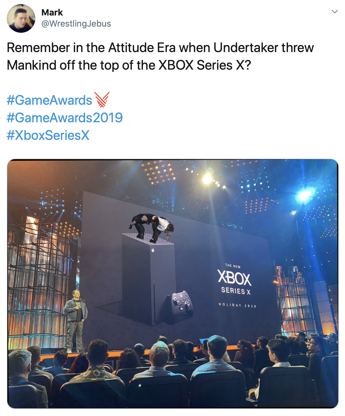 xbox series x gaming memes - display advertising - Mark Jebus Remember in the Attitude Era when Undertaker threw Mankind off the top of the Xbox Series X? 2019 Xbox Series X