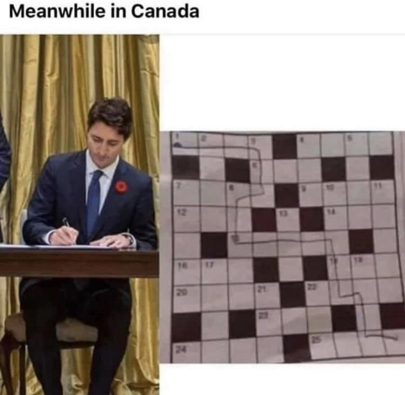 funny memes - crossword maze - Meanwhile in Canada 13 16 27 20 21