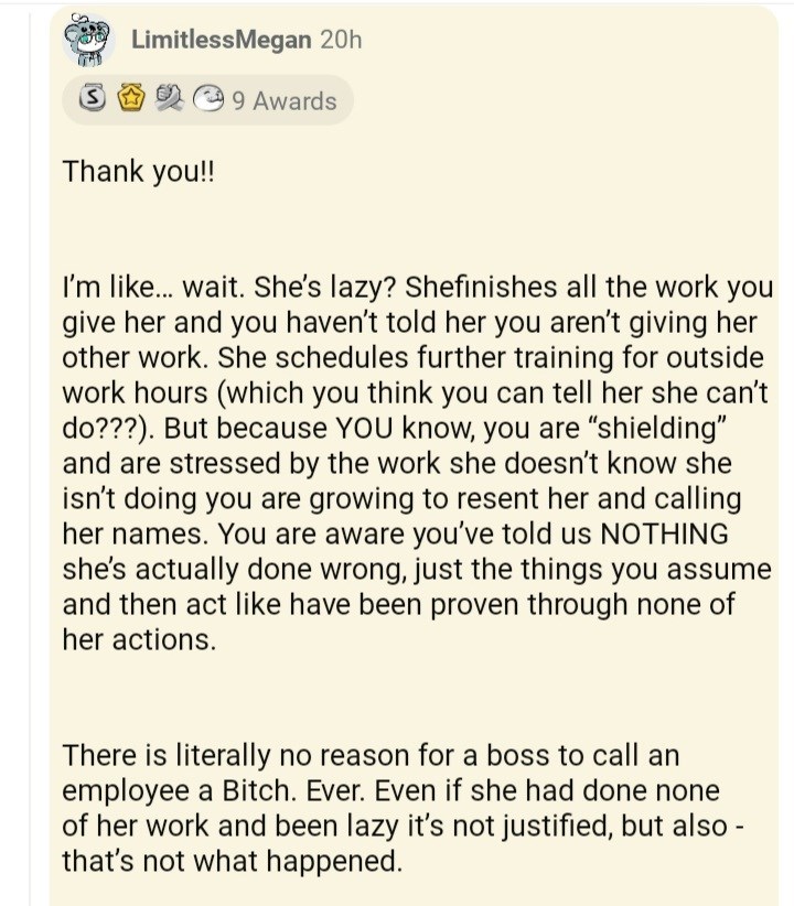 ask reddit am i the asshole thread - paper - Limitless Megan 20h S 9 Awards Thank you!! I'm ... wait. She's lazy? Shefinishes all the work you give her and you haven't told her you aren't giving her other work. She schedules further training for outside w