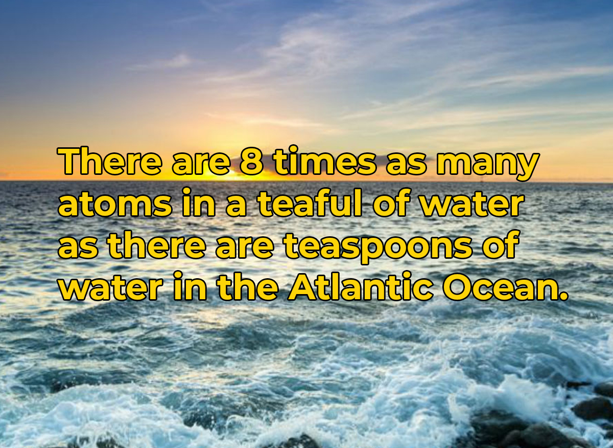 mind blowing ffacts - sea - There are 8 times as many atoms in a teaful of water as there are teaspoons of water in the Atlantic Ocean.