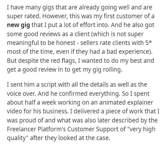 entitled client - Harriet Martineau - I have many gigs that are already going well and are super rated. However, this was my first customer of a new gig that I put a lot of effort into. And he also got some good reviews as a client which is not super mean