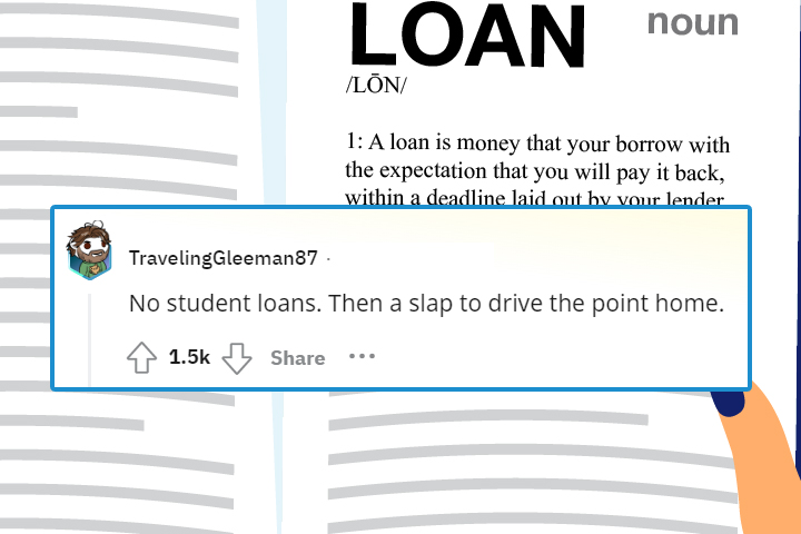 what would you tell your 13 year old self - diagram - Loan Ln TravelingGleeman87. No student loans. Then a slap to drive the point home. noun 1 A loan is money that your borrow with the expectation that you will pay it back, within a deadline laid out by 
