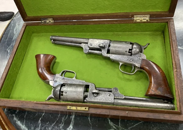 Pair of Colt 1848 Dragoon Revolvers, gifted by Abraham Lincoln to Abdelkader, Algerian resistance leader and Muslim holy-man, in 1860. Lincoln sent Abdelkader these pistols to thank him for defending Christians from anti-Christian pogroms in the Ottoman Empire.