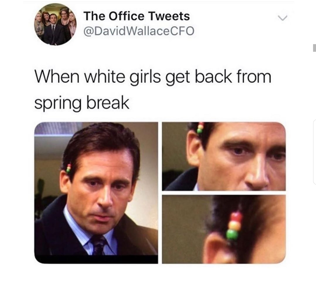 office memes - communication - The Office Tweets WallaceCFO When white girls get back from spring break