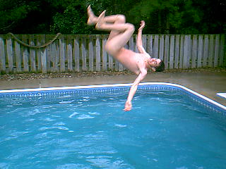 jumping into the pool