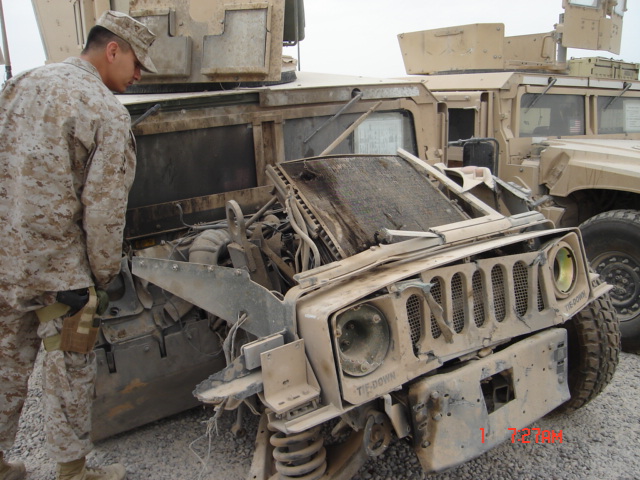 The after action on one of our vehicles that hit an explosively formed penetrator.  The vehicle commander took shrapnel but otherwise everyone was ok.