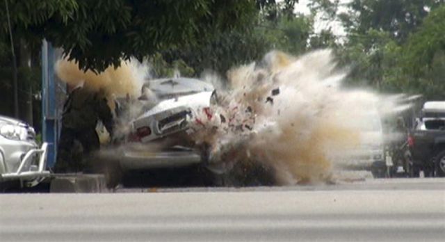 Still frames of incredible car explosion in Thailand