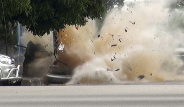 Still frames of incredible car explosion in Thailand