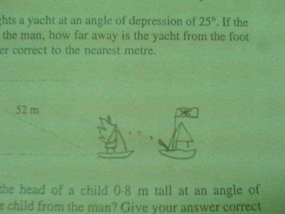grass - ghts a yacht at an angle of depression of 25. If the the man, how far away is the yacht from the foot! er correct to the nearest metre. 52 m the head of a child 08 m tall at an angle of e child from the man? Give your answer correct