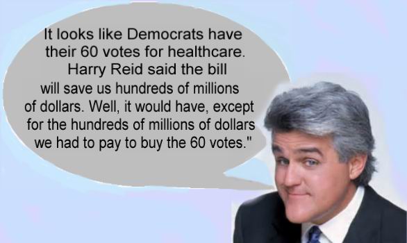jay leno chin - It looks Democrats have their 60 votes for healthcare. Harry Reid said the bill will save us hundreds of millions of dollars. Well, it would have, except for the hundreds of millions of dollars we had to pay to buy the 60 votes."