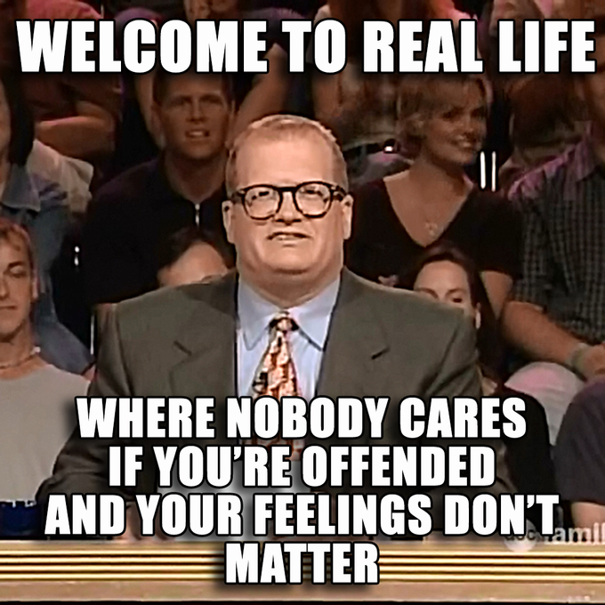 memes - welcome to real life - Welcome To Real Life Where Nobody Cares If You'Re Offended And Your Feelings Don'T Matter Hamil
