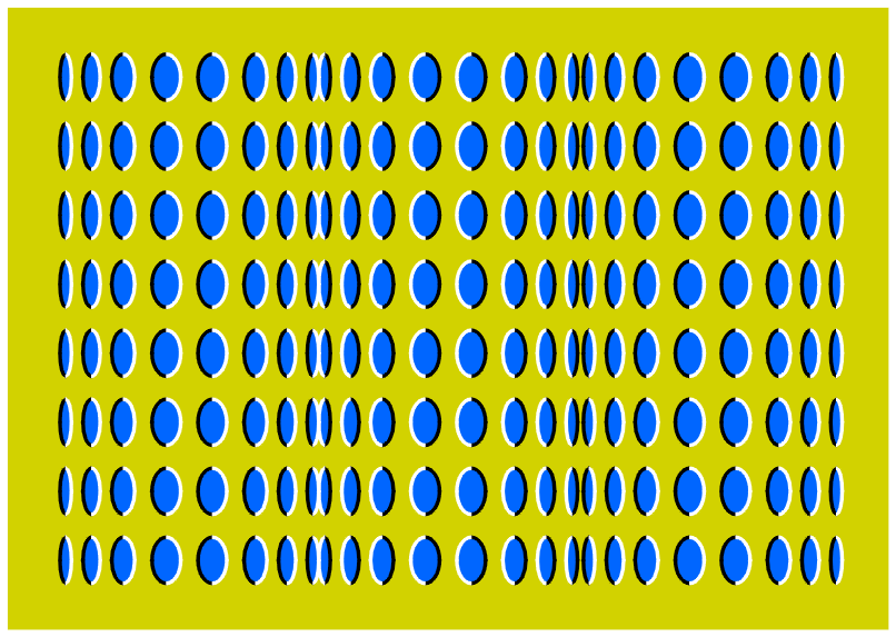 Rollers appear to rotate without effort. On the other hand, they appear to rotate in the opposite direction when observers see this image keeping blinking.