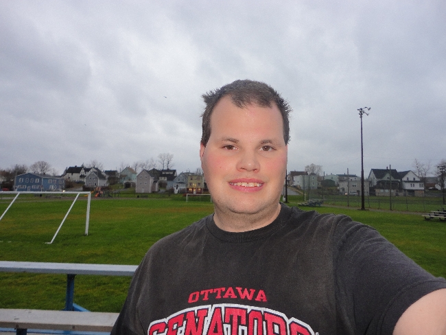 Frankie MacDonald is going for a walk and he is down at the soccer field.