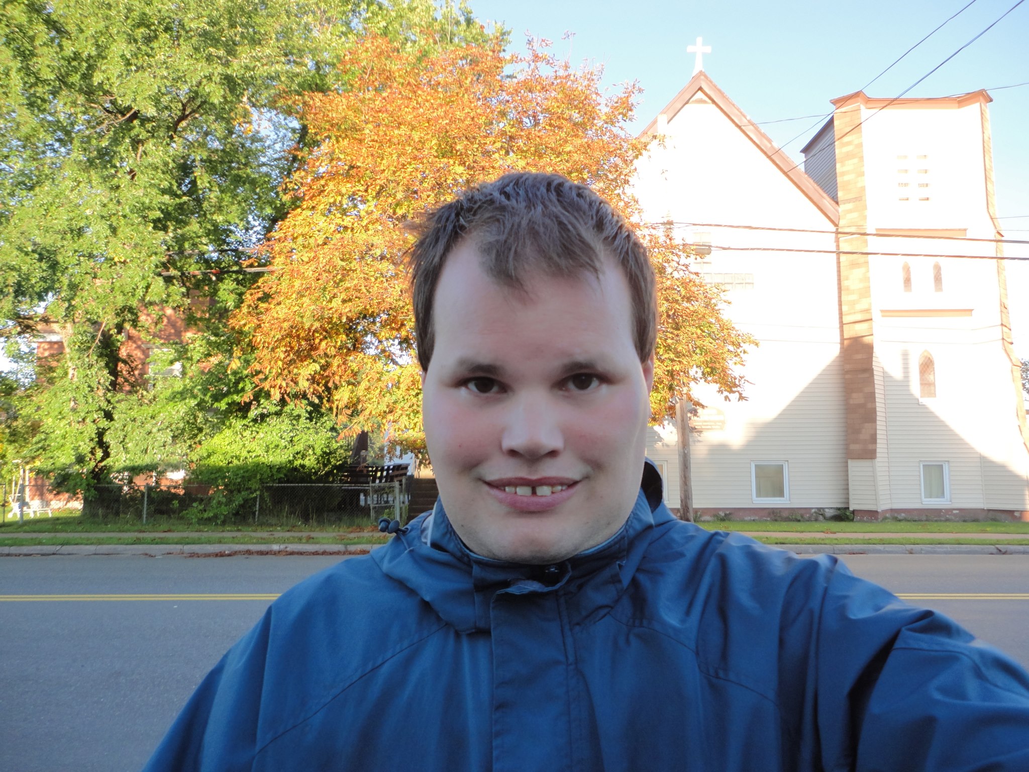 Frankie MacDonald goes for a walk on a cool and chilly with Sunny weather outside and Frankie is getting his exercise during the evening.
