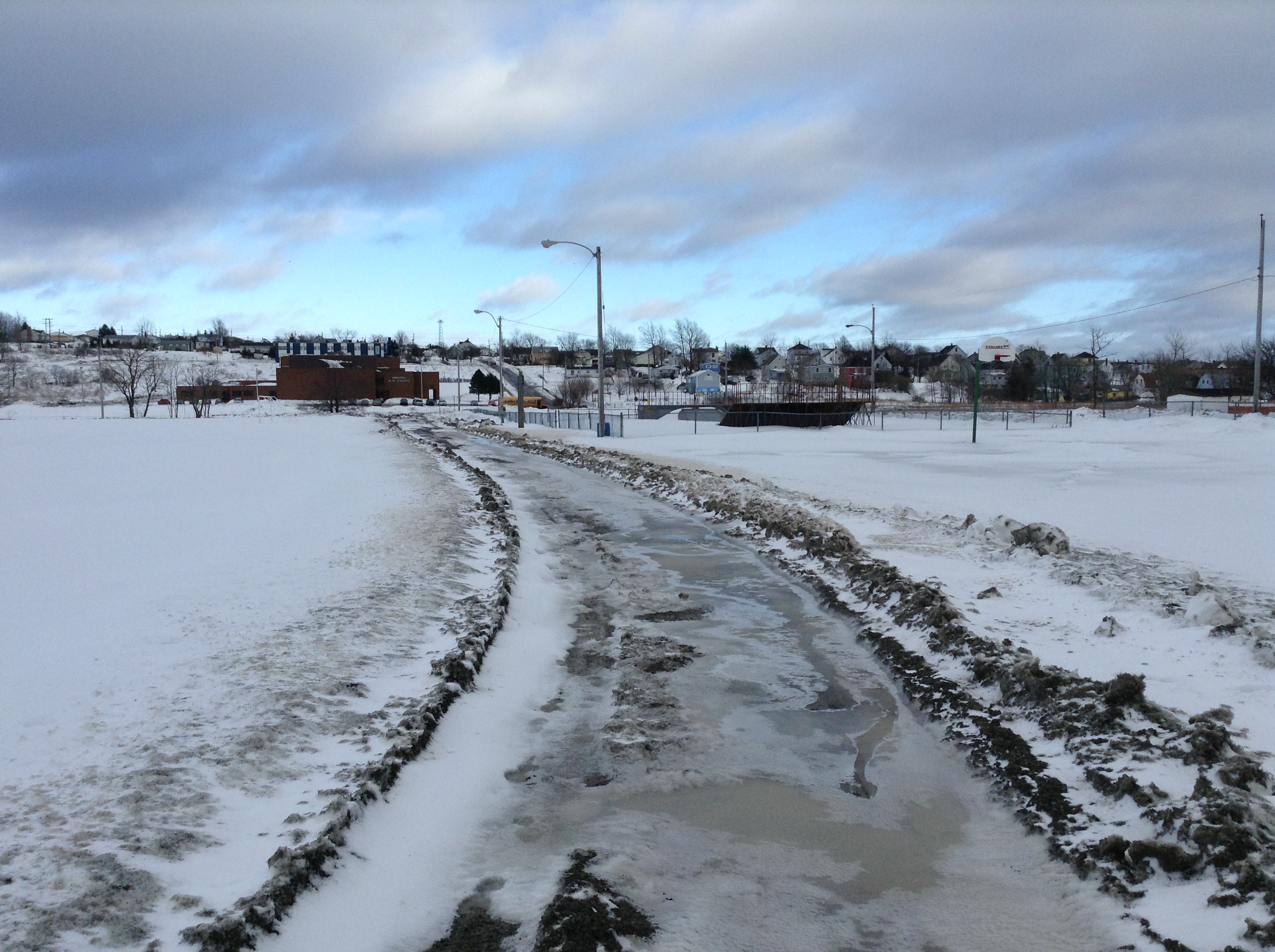 Walking Track is full of mud and ice at the Neville Park in Whitney Pier during the Winter.