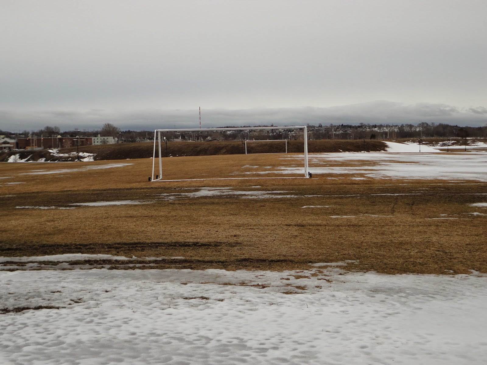 Soccer Field is still covered with snow at the New Park where the Tar Ponds used to be in Sydney Nova Scotia.