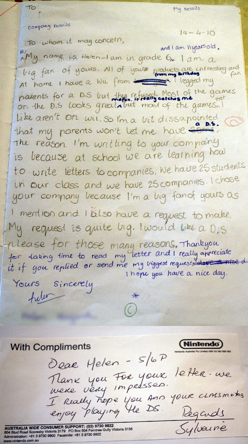 A 6th grader wrote a letter to Nintendo, the response she got was awesome.