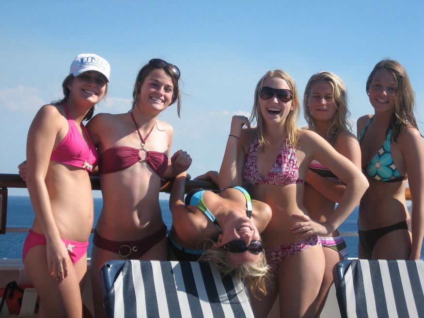 Group of sexy girls in bikinis