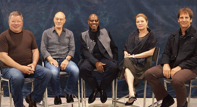 All five actors to play starring roles as captain in the Star Trek universe, posed together for the first time ever.