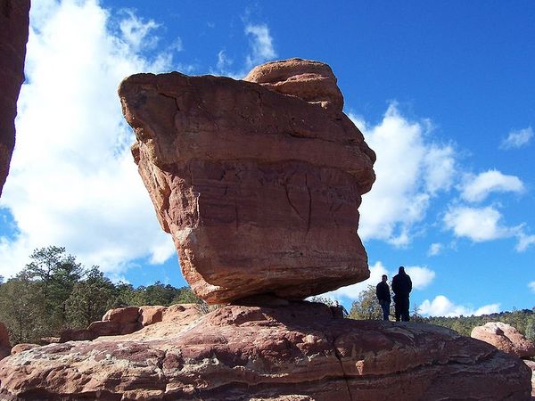 This huge sandstone boulder sits atop a rocky outcrop in Garden of the Gods park near Colorado Springs.
