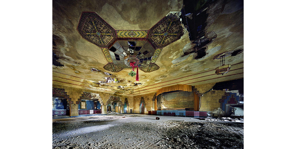 Detroit's Vanity Ballroom with its unsalvaged art deco chandeliers. Duke Ellington and Tommy Dorsey once played here.