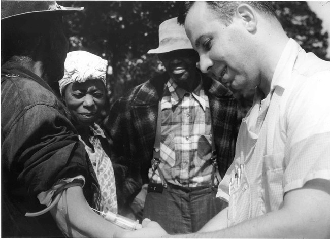 Tuskegee Syphilis Experiment :
The US Public Health Service purposefully injected black male sharecroppers with syphilis in order to study its effects. The effects, of course, were that they would get horrible skin disfigurations and eventually die. It seems the government neglected to treat them after infecting them with the STD. By the way, this went on between 1932 and 1970. That's 40 years! It spanned multiple presidencies.