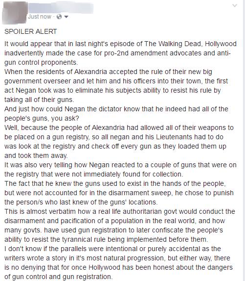 The writers of The Walking Dead just proved the importance of the 2nd amendment and the dangers of gun registration