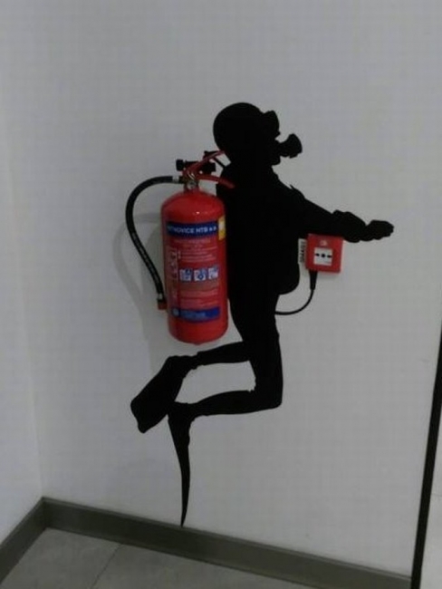 diver with fire extinguisher