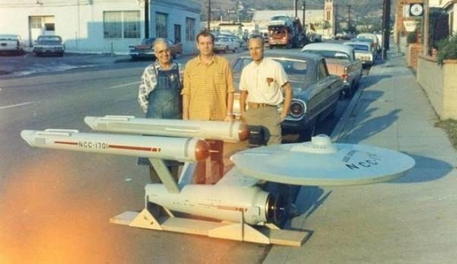 The original Starship Enterprise model and her builders in 1965