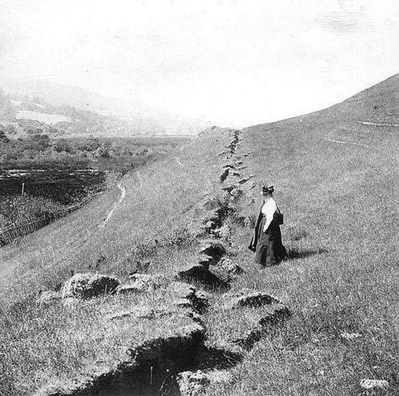The 1906 ground rupture in Marin County CA. The rupture was the result of the 1906 San Francisco earthquake