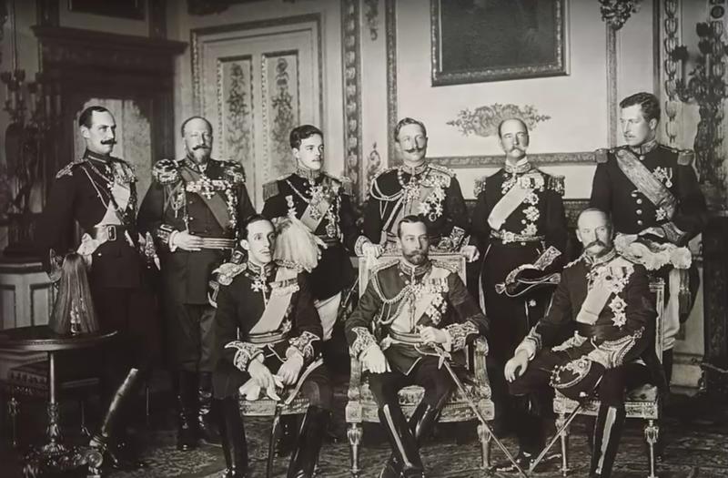 The only Photo of 9 sitting reigning kings. 1910 From left to right, starting in the back row: King Haakon VII of Norway, Tsar Ferdinand of the Bulgarians, King Manuel II of Portugal and the Algarve, Kaiser Wilhelm II of Germany and Prussian, King George I of the Hellenes, and King Albert I of the Belgians. In the front row, from left to right, are King Alfonso XII of Spain, King George V of the United Kingdom, and King Frederick VIII of Denmark.