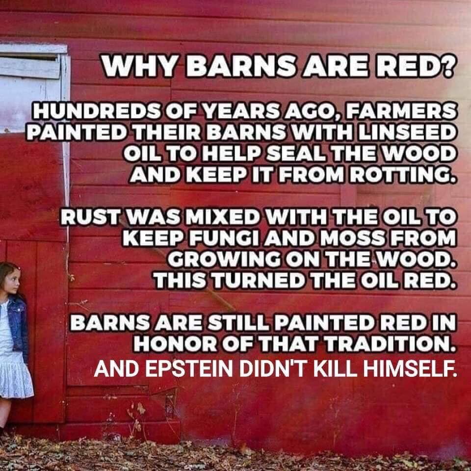 banner - Why Barns Are Red? Hundreds Of Years Ago, Farmers Painted Their Barns With Linseed Oil To Help Seal The Wood And Keep It From Rotting. Rust Was Mixed With The Oil To Keep Fungi And Moss From Growing On The Wood. This Turned The Oil Red. Barns Are